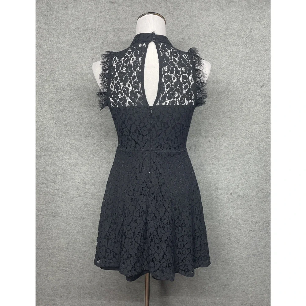 Altar'd State Jaenie Dress SM Sleeveless Mock-Neck Black Floral Lace Embroidered - Picture 6 of 13